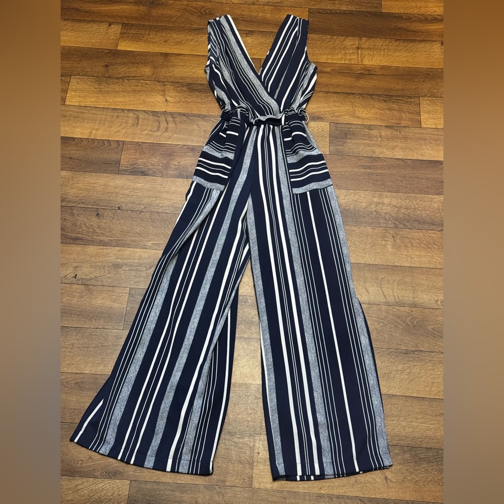 Monteau Los Angeles Striped Navy and White Jumpsuit XS